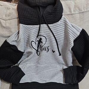 Black and Gray Hoodie with Jesus Design